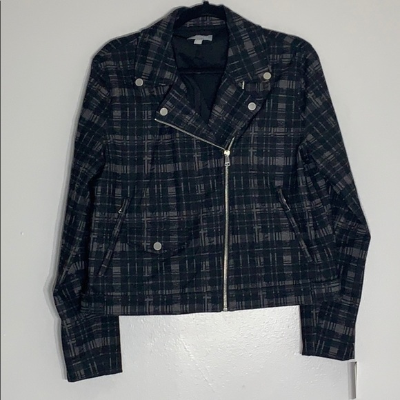 Ellen Tracy Black grey Plaid Fleece Moto jacket large new with tags - Picture 2 of 8